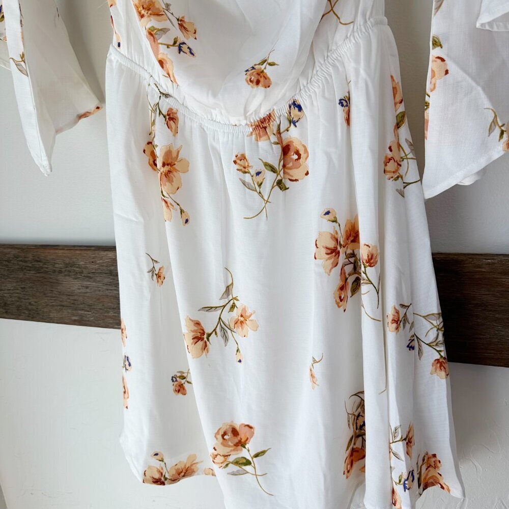 Lulus Floral Dress Mini Butterfly‎ Sleeves Square neck S - Picture 2 of 6